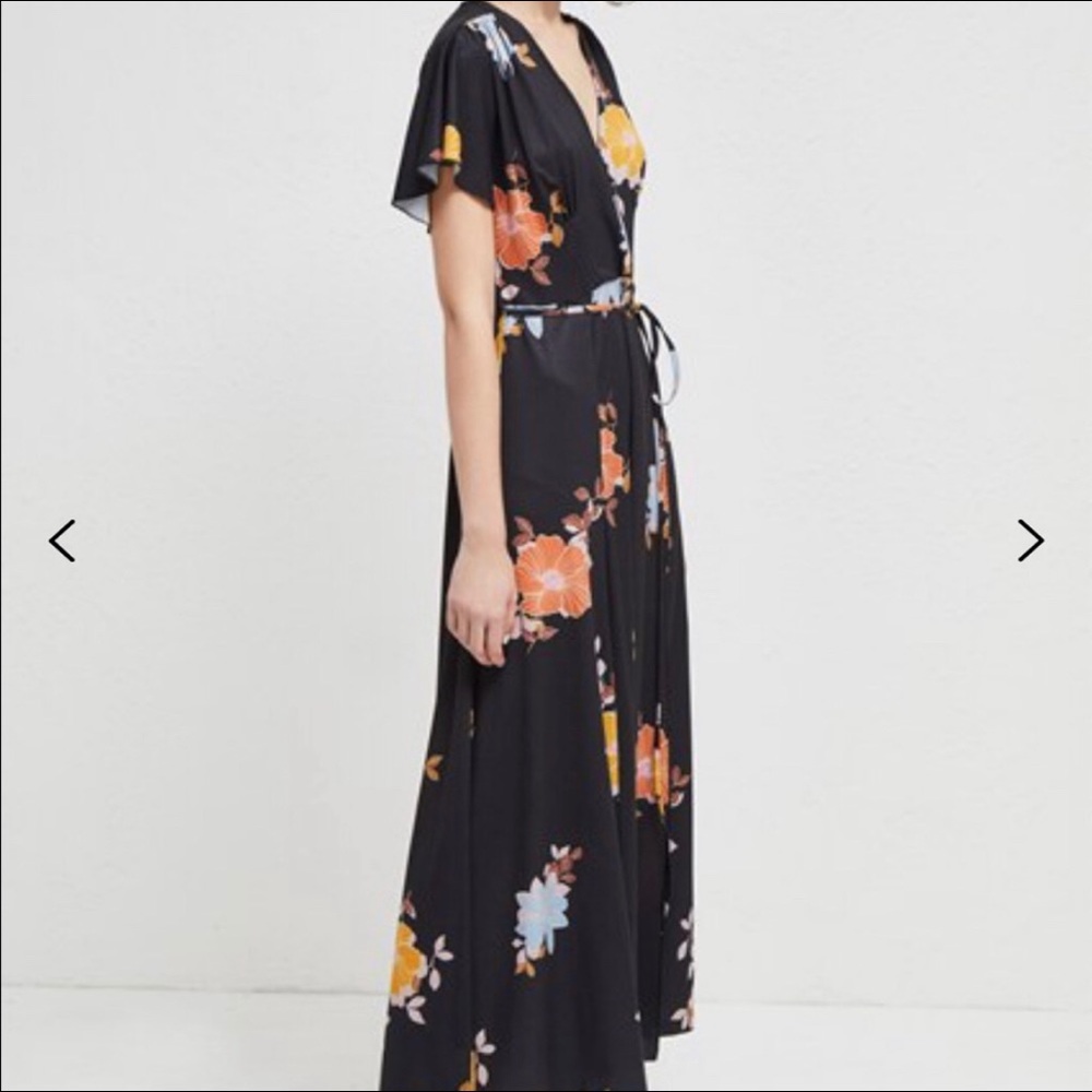 French Connection Floral Black Wrap Dress